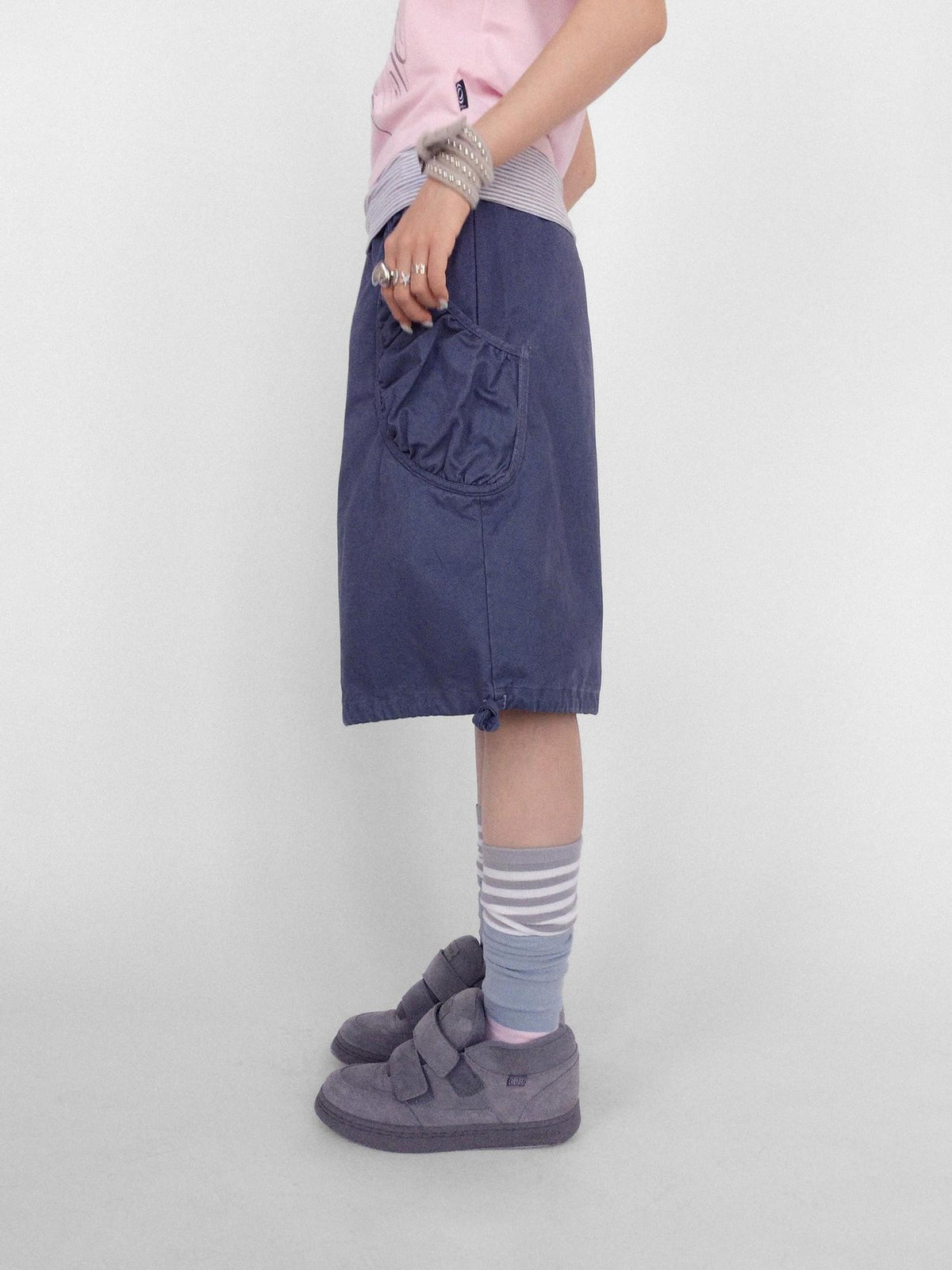 innomoood Washed Pleated Drawstring Wide Leg Cotton Women&