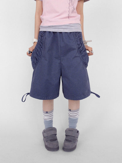 innomoood Washed Pleated Drawstring Wide Leg Cotton Women&