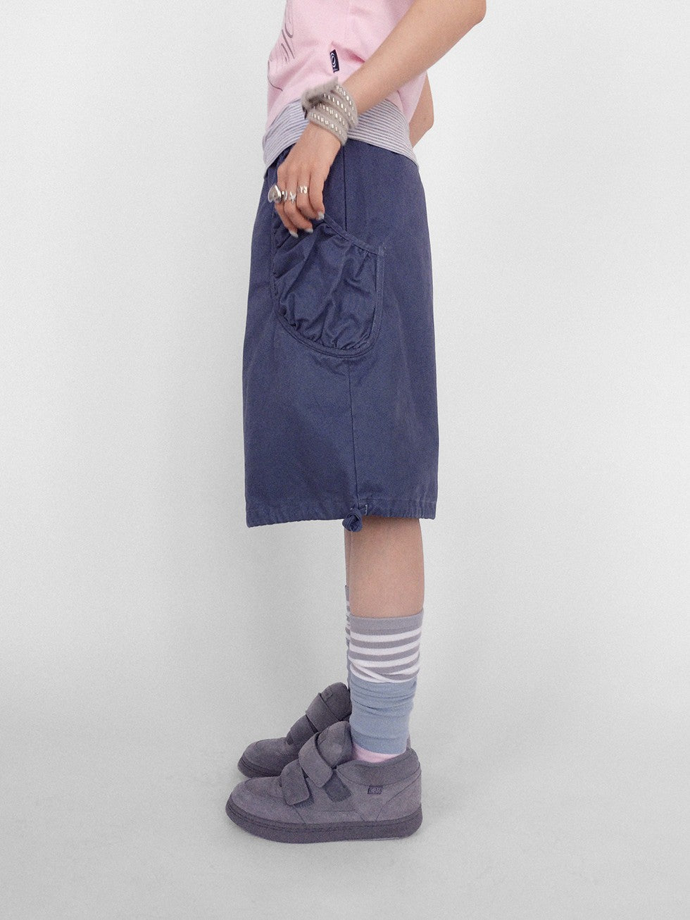 innomoood Washed Pleated Drawstring Wide Leg Cotton Women&
