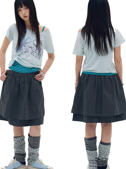 innomoood Water Blue Cherry Pink Printed Frayed Asymmetrical Women&