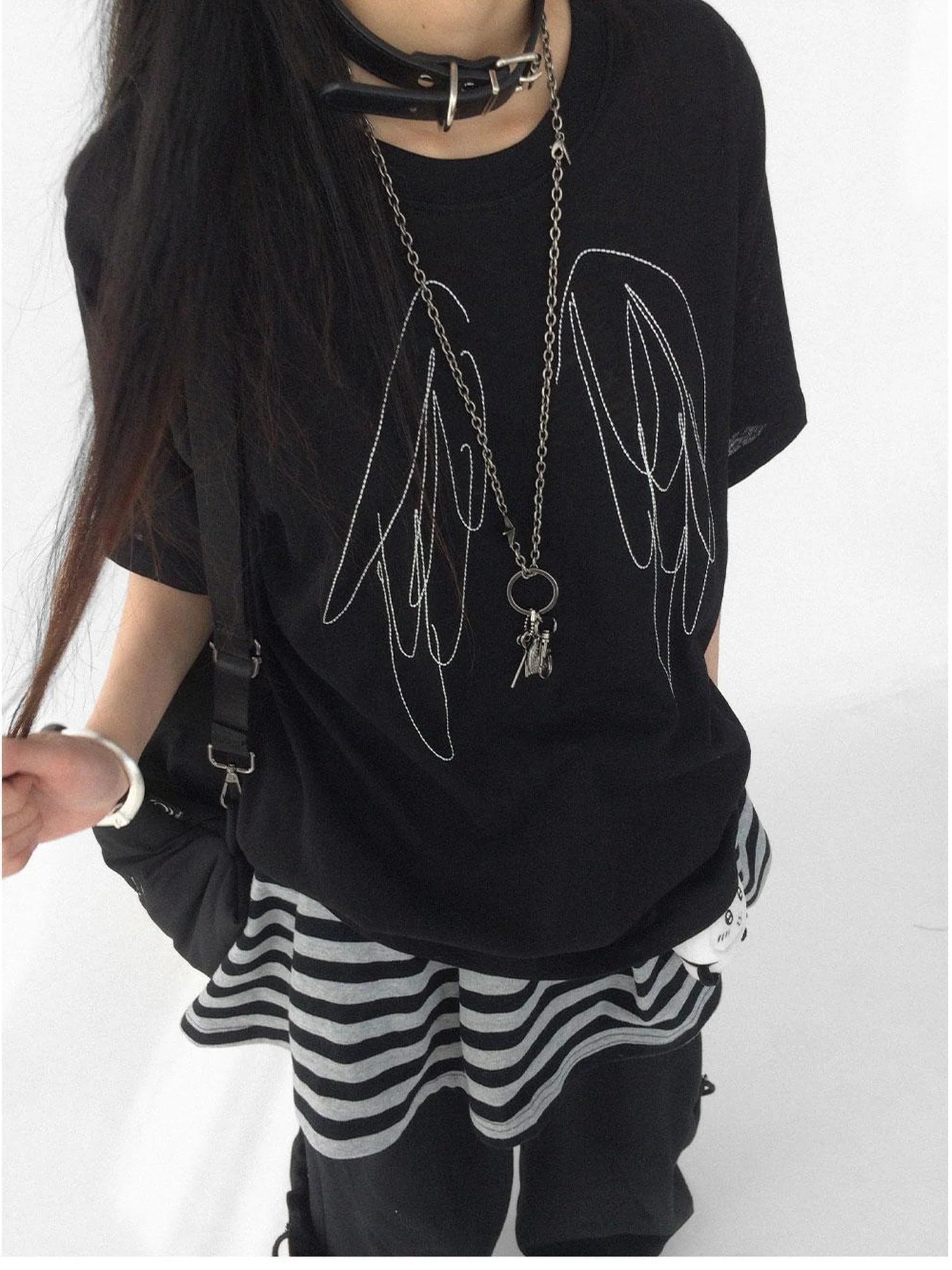 Wings Embroidered Y2K Print Layering Tee