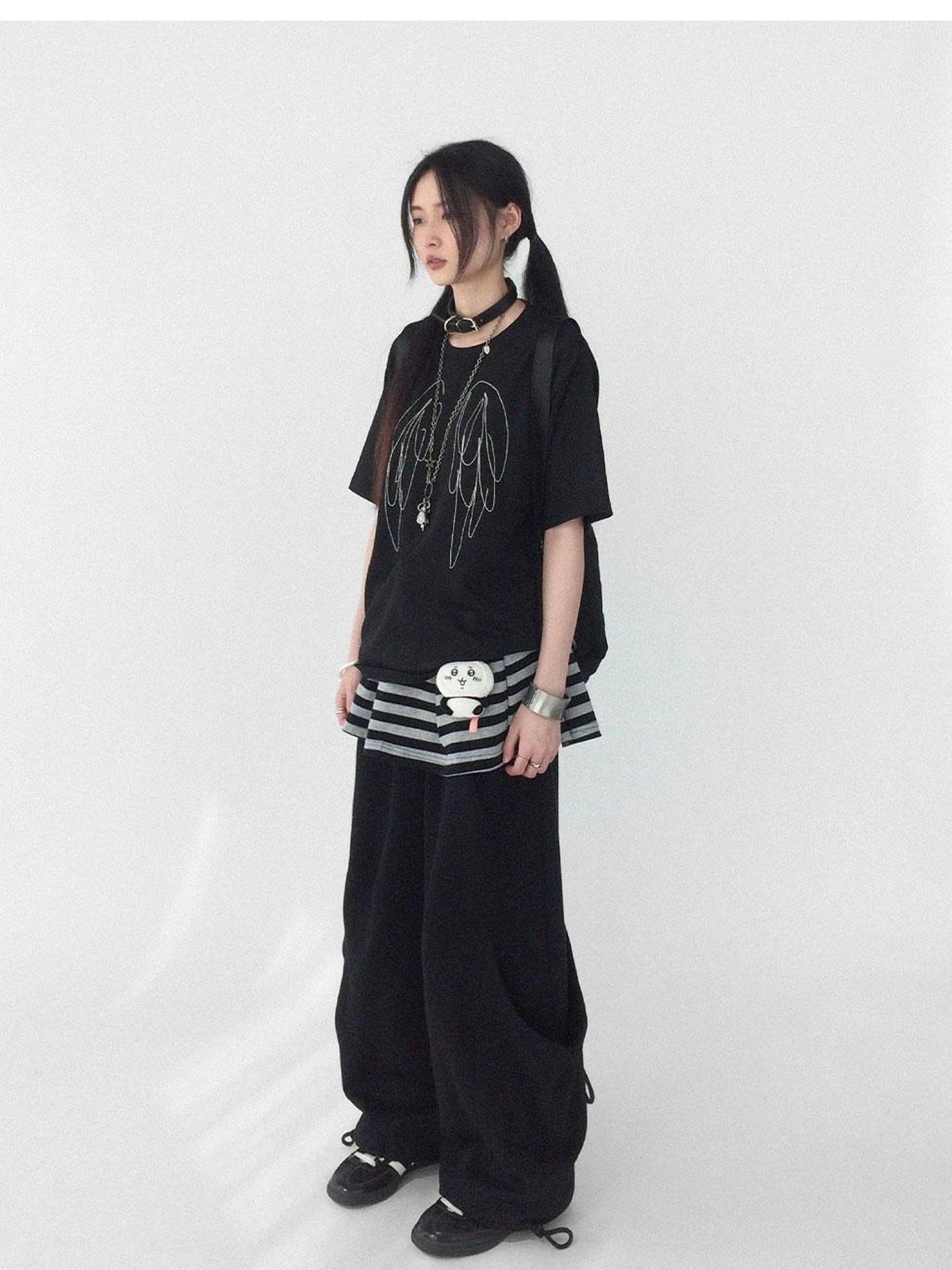 Wings Embroidered Y2K Print Layering Tee