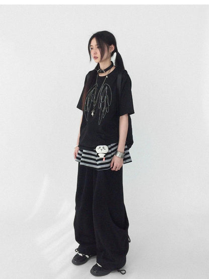 Wings Embroidered Y2K Print Layering Tee