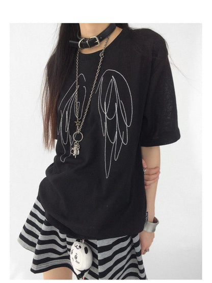 Wings Embroidered Y2K Print Layering Tee