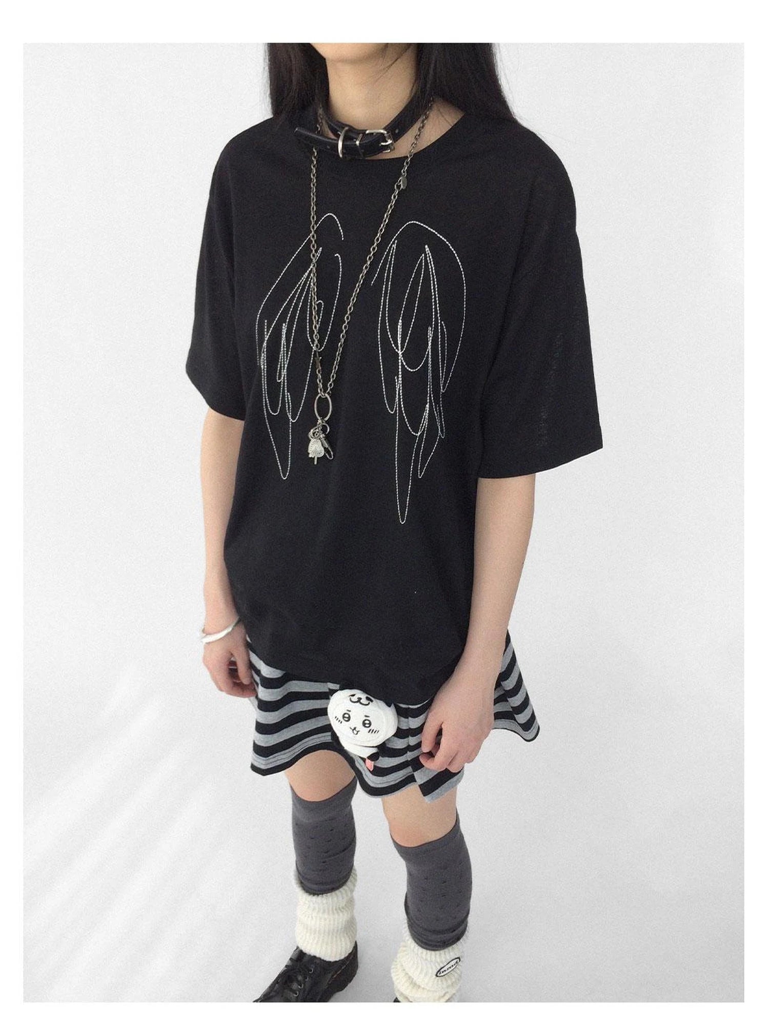 Wings Embroidered Y2K Print Layering Tee