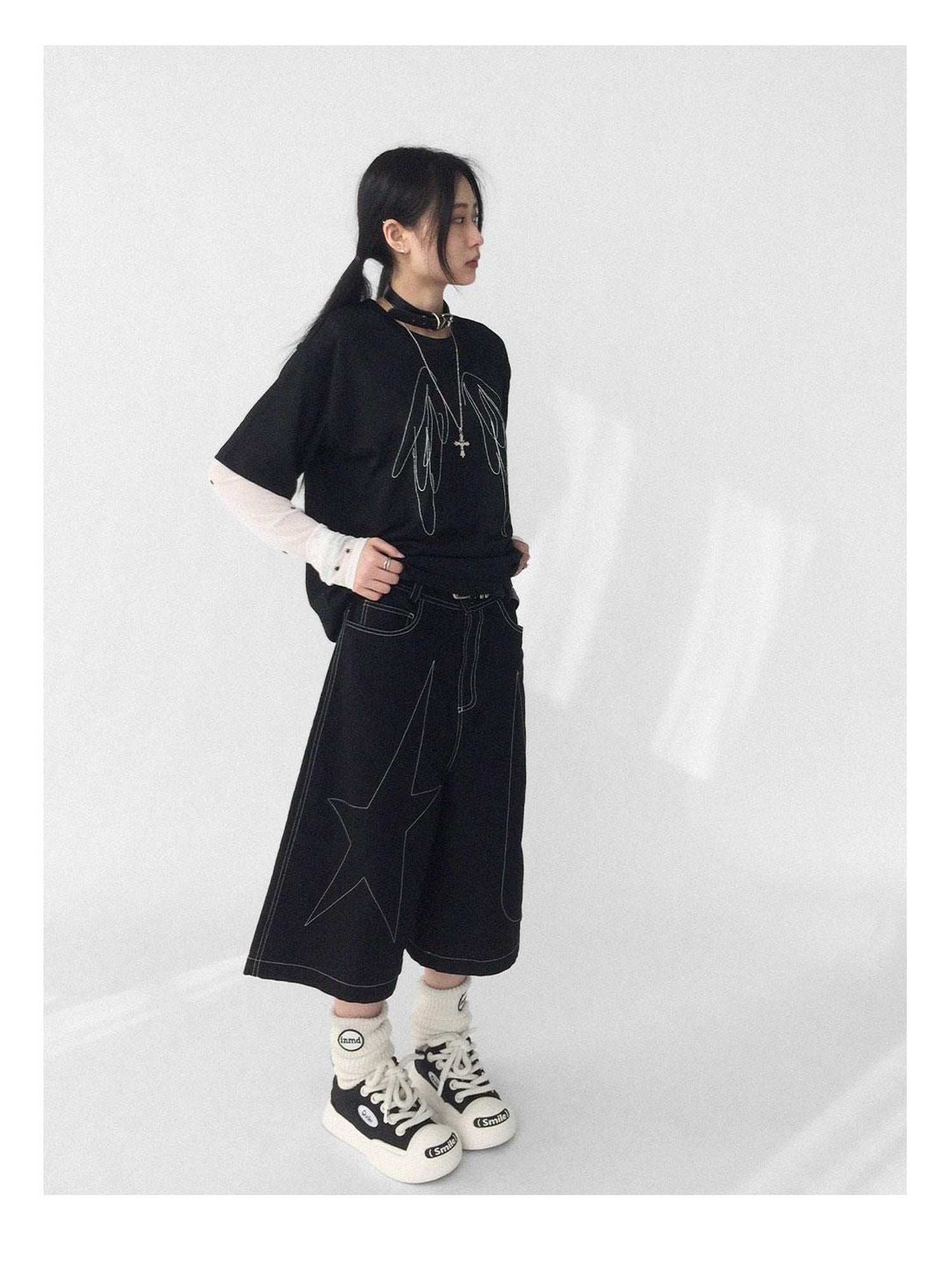 innomoood Wings Embroidered Y2K Print Layering Tee