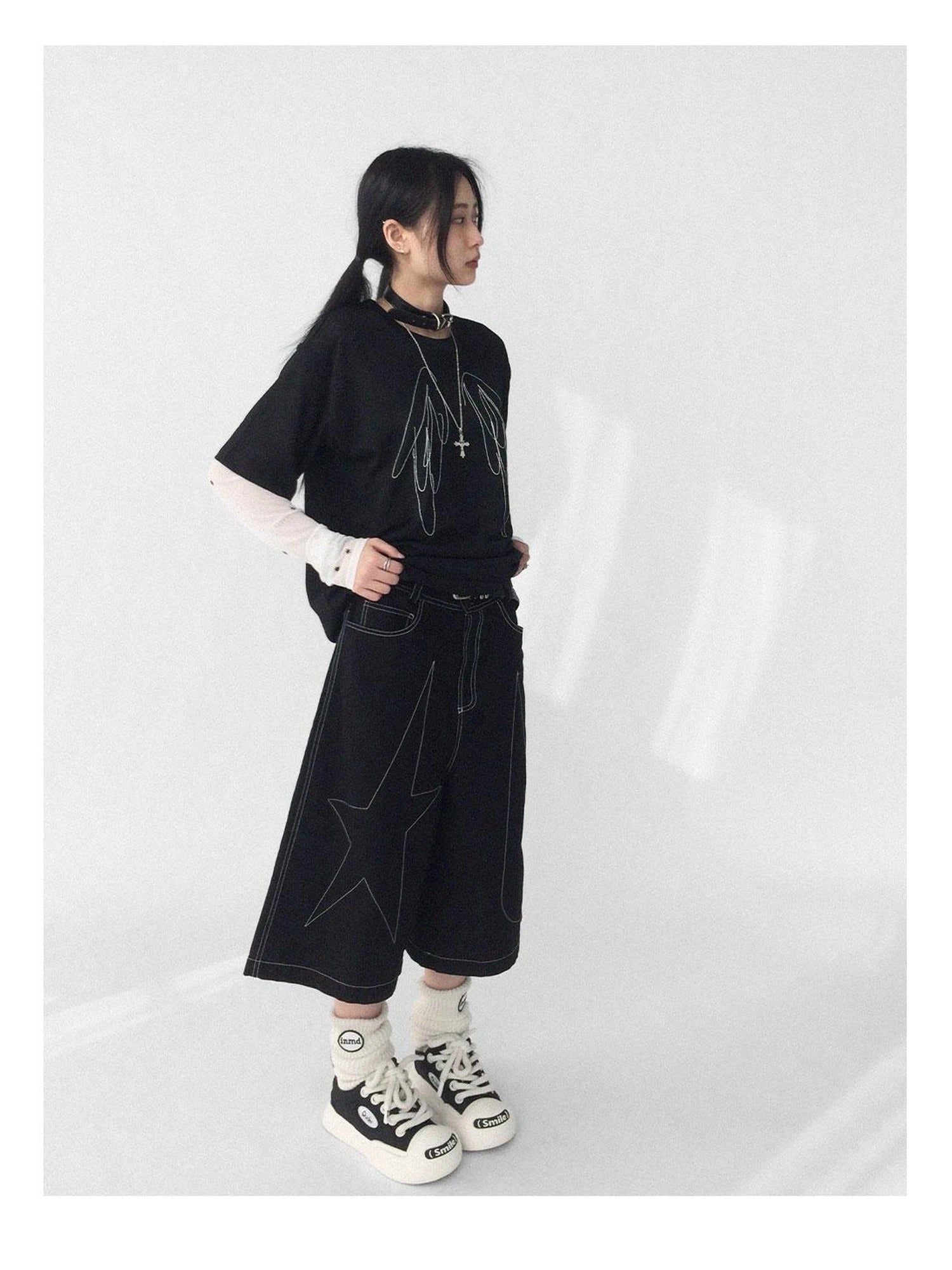 Wings Embroidered Y2K Print Layering Tee