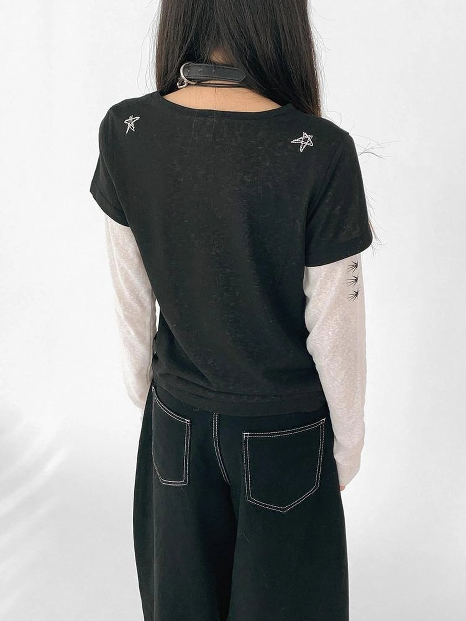 Wings Embroidered Y2K Print Layering Tee