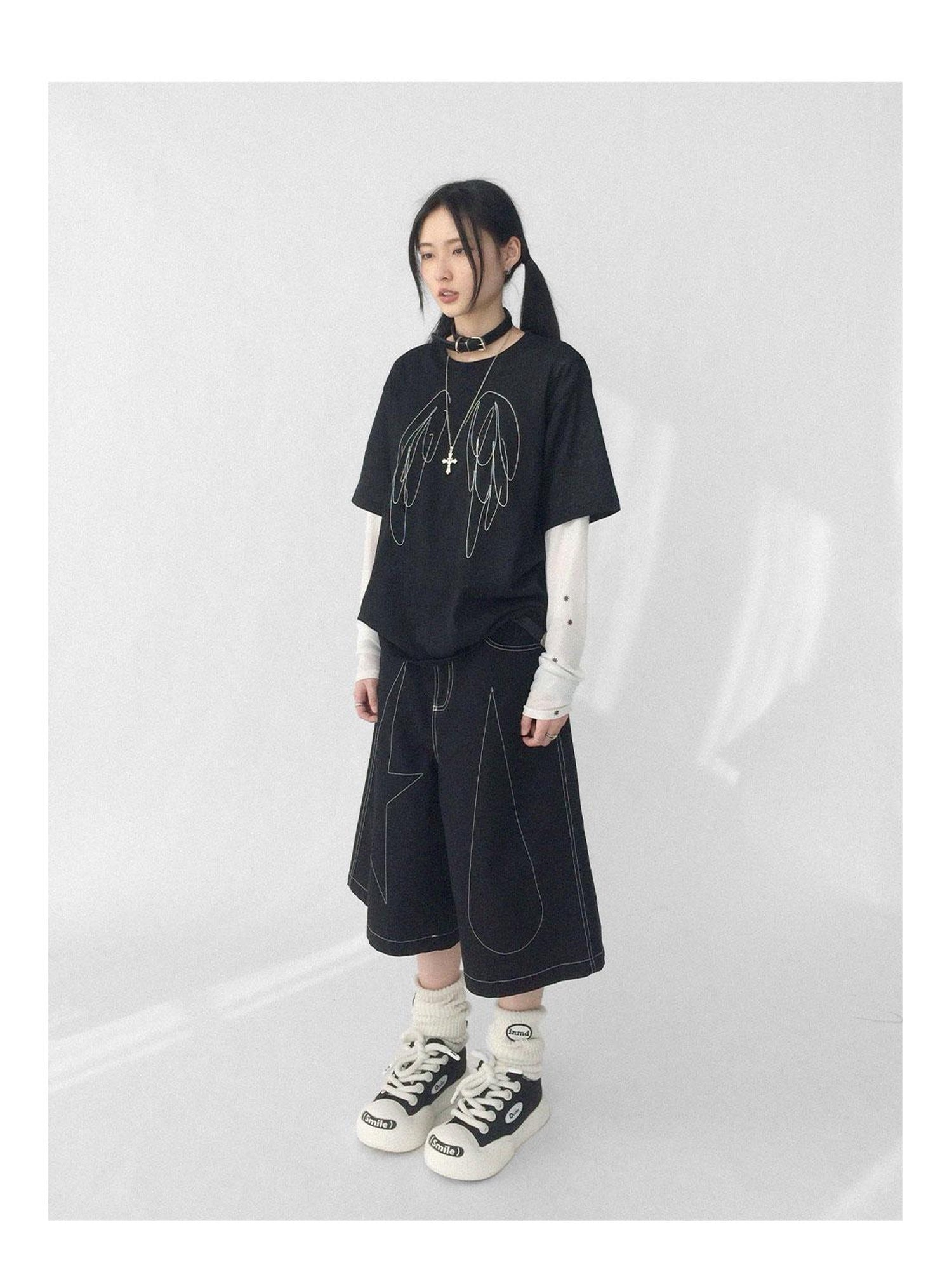 innomoood Wings Embroidered Y2K Print Layering Tee