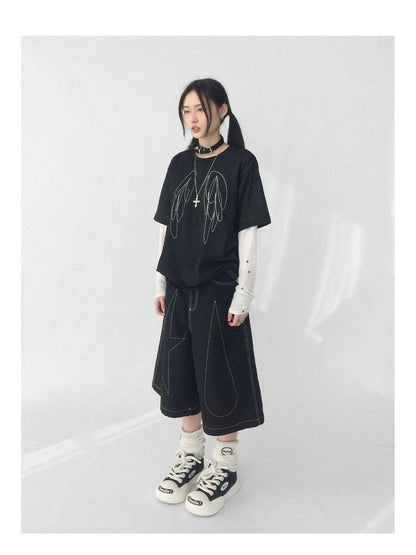 Wings Embroidered Y2K Print Layering Tee