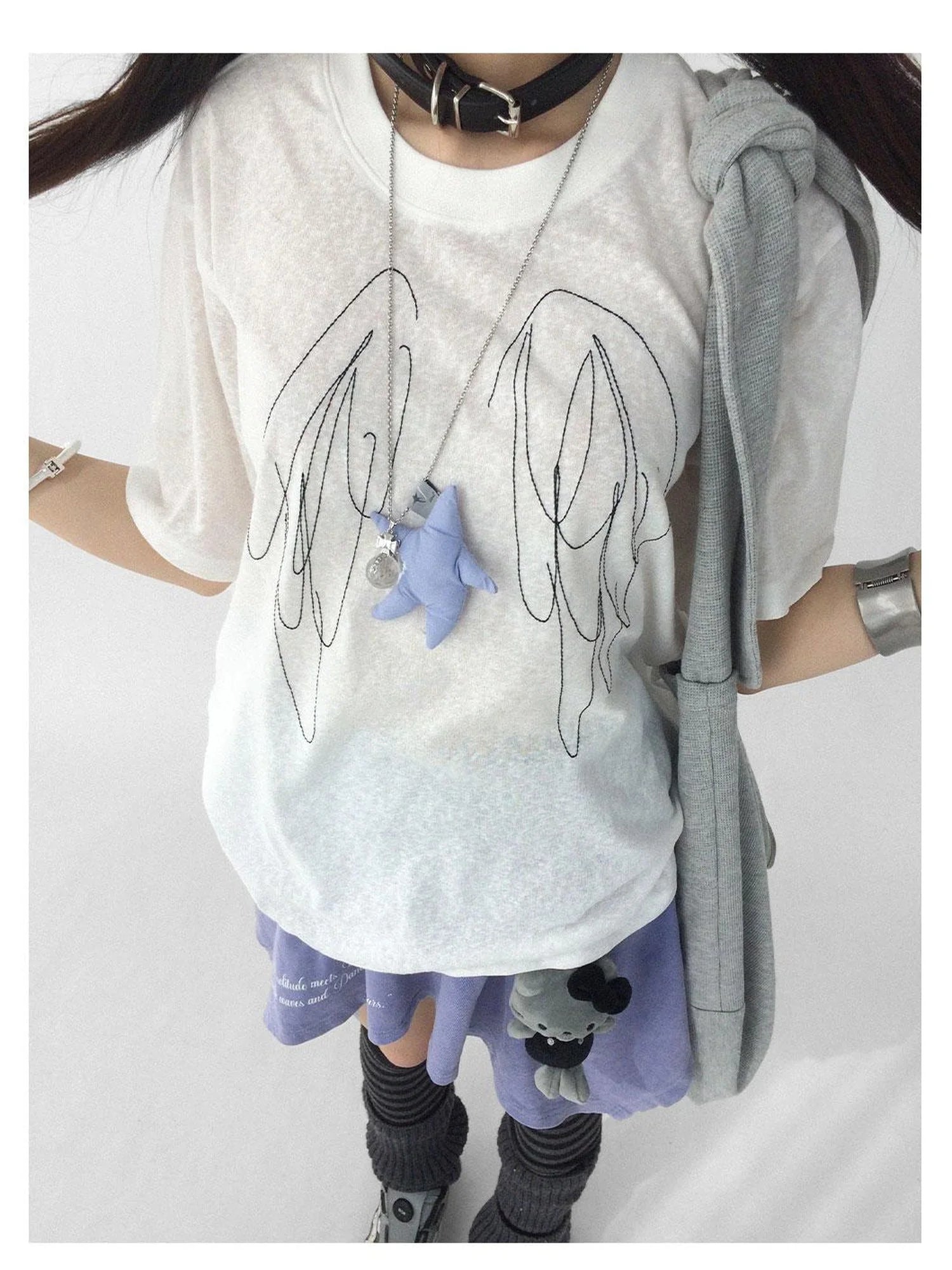 Wings Embroidered Y2K Print Layering Tee