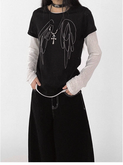 innomoood Wings Embroidered Y2K Print Layering Tee