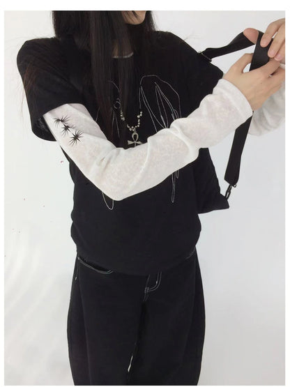 Wings Embroidered Y2K Print Layering Tee