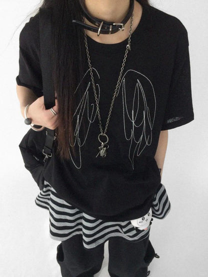 Wings Embroidered Y2K Print Layering Tee