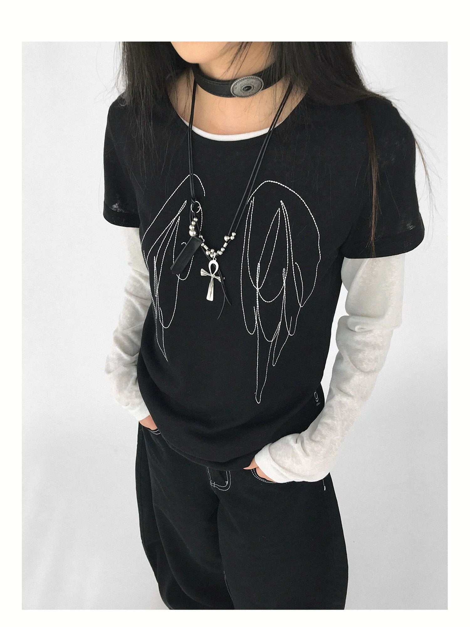 Wings Embroidered Y2K Print Layering Tee