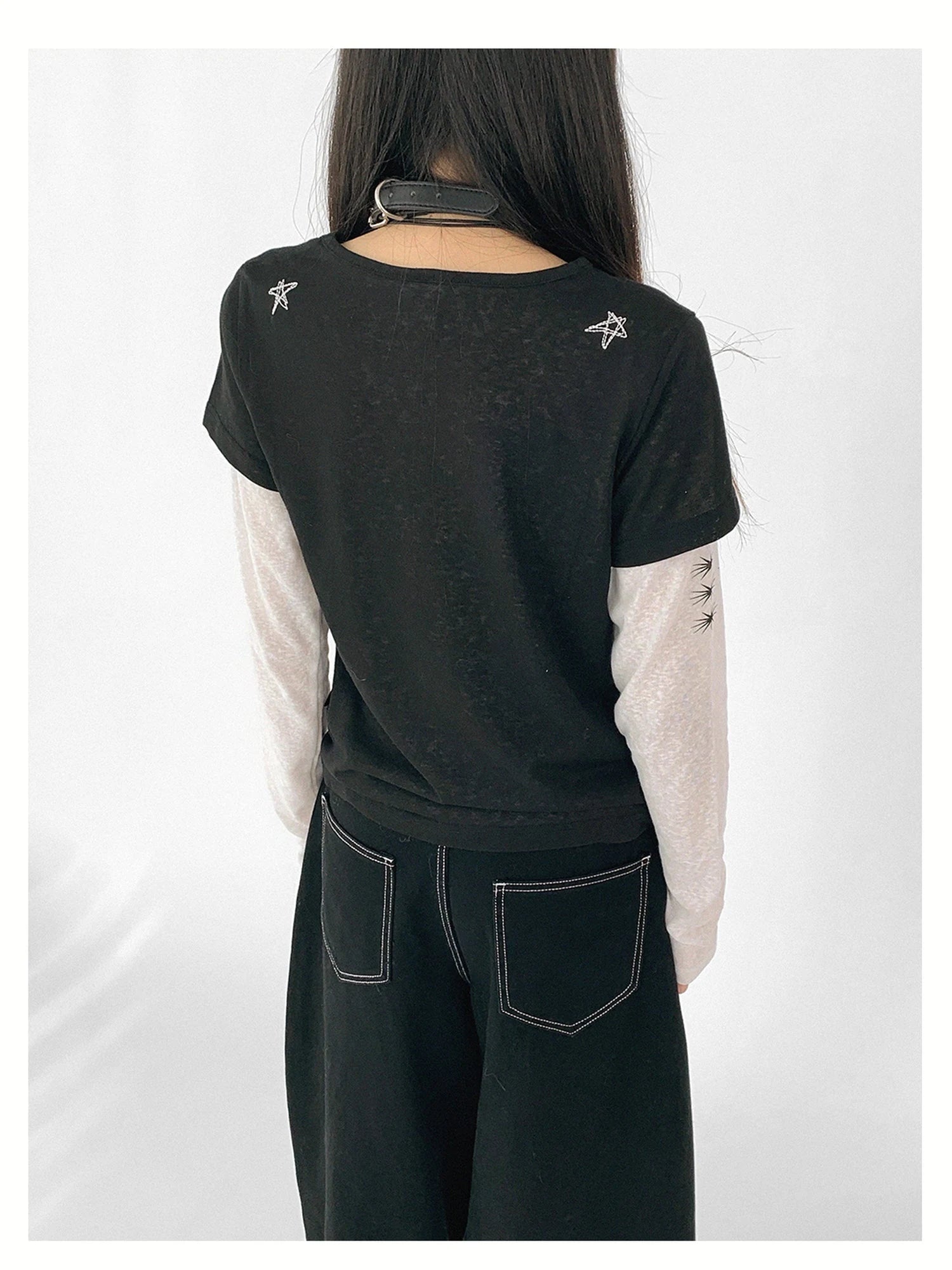 Wings Embroidered Y2K Print Layering Tee