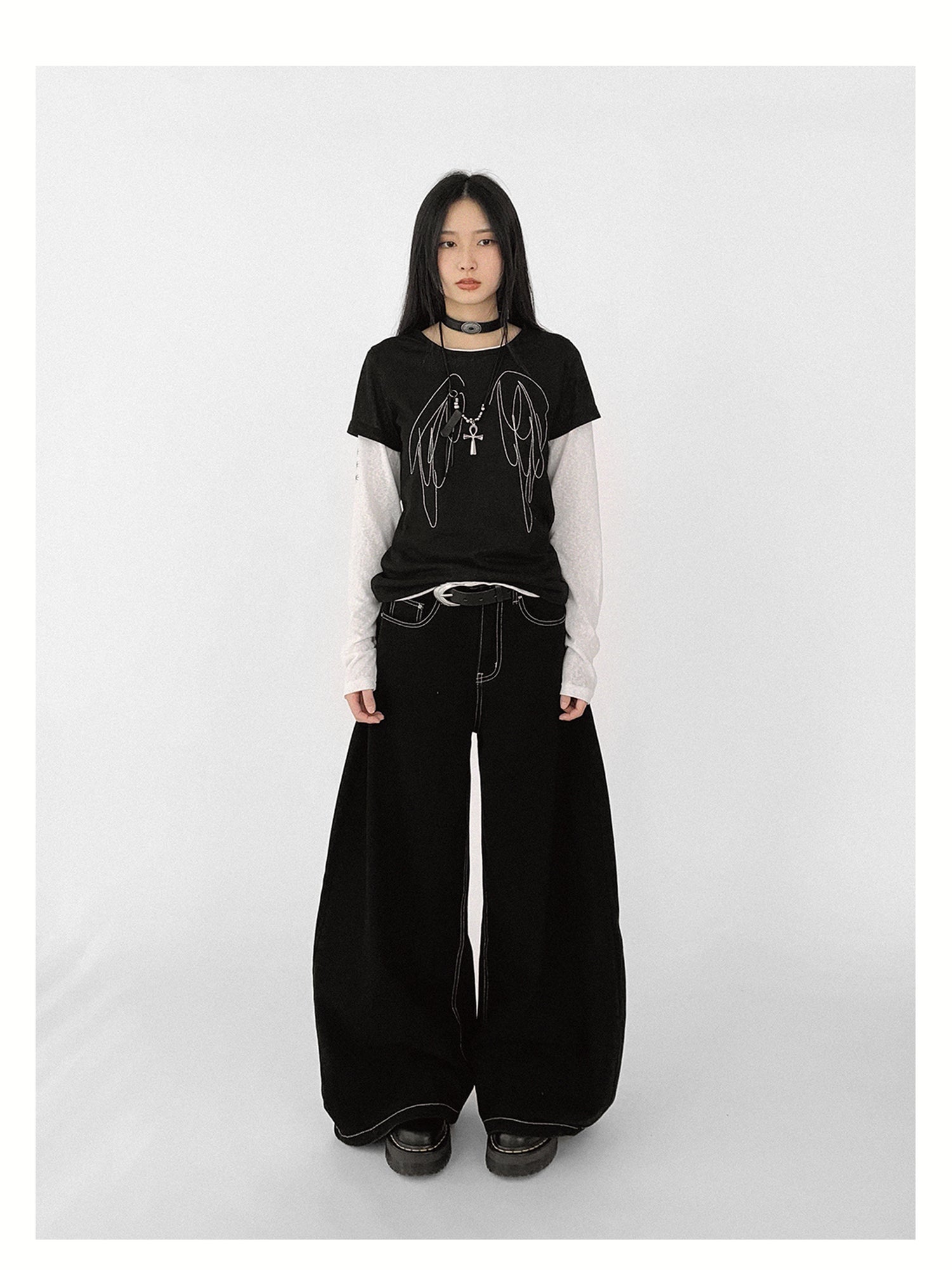 innomoood Wings Embroidered Y2K Print Layering Tee
