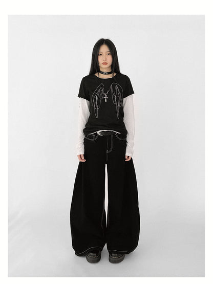 innomoood Wings Embroidered Y2K Print Layering Tee