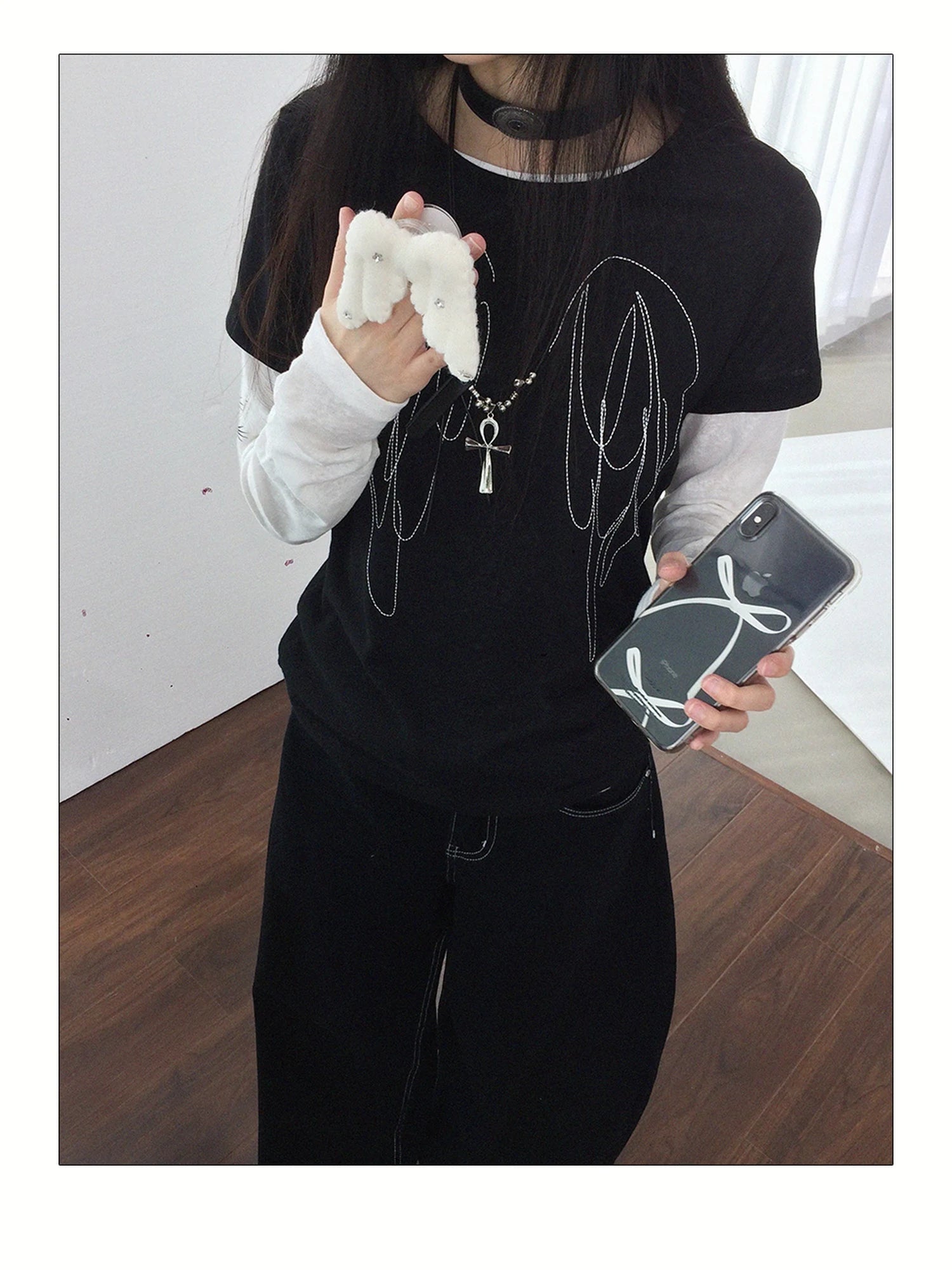 Wings Embroidered Y2K Print Layering Tee