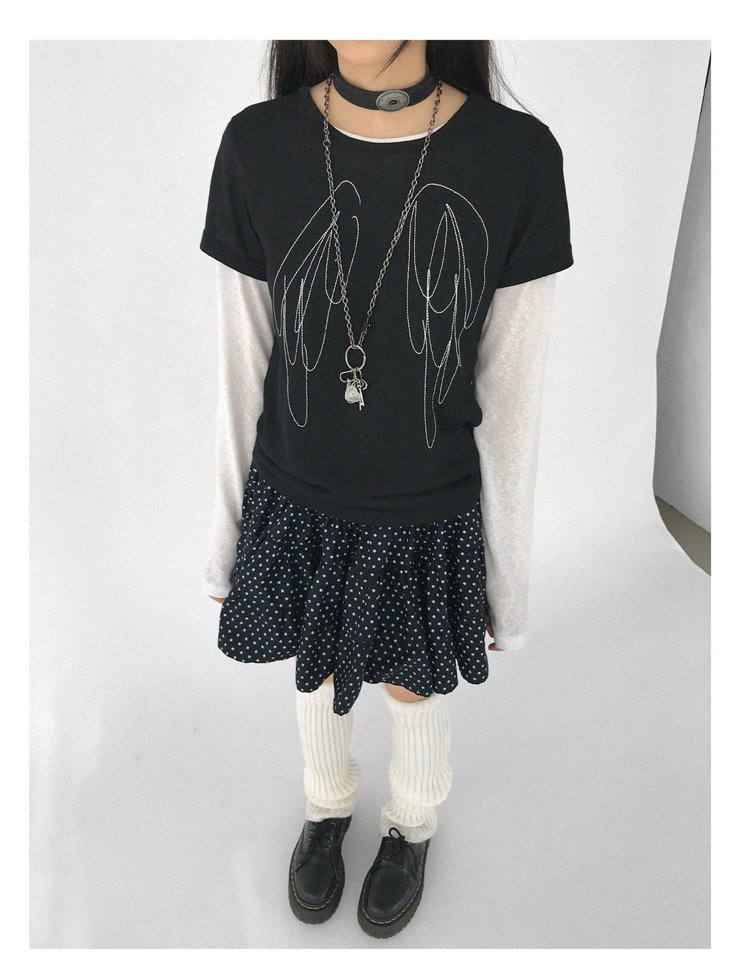 Wings Embroidered Y2K Print Layering Tee