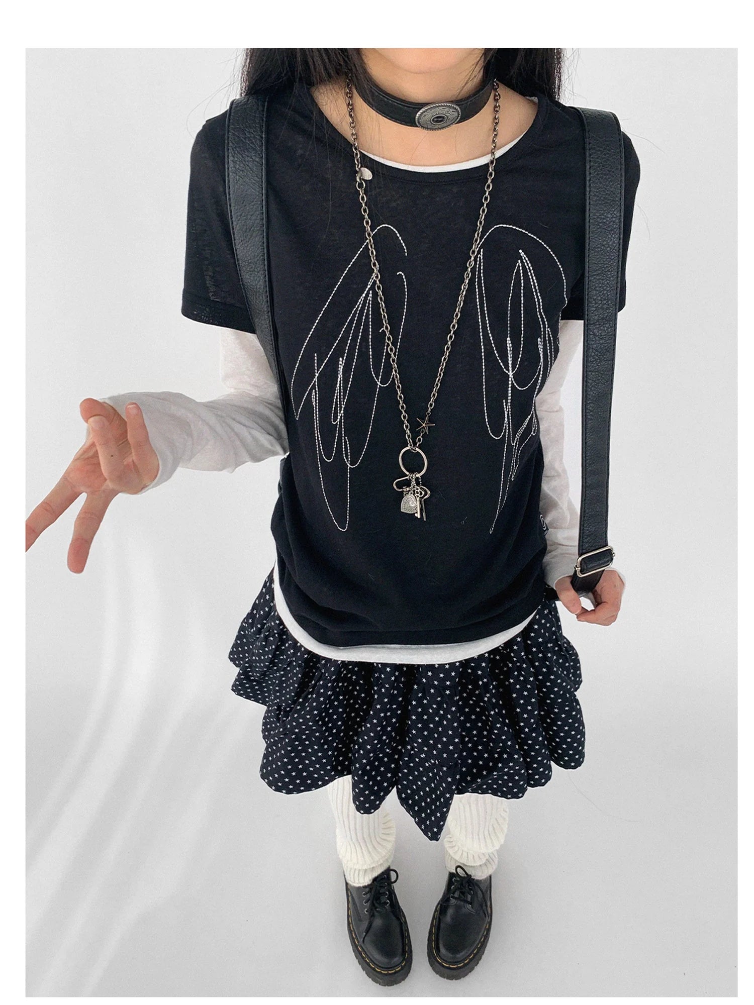 Wings Embroidered Y2K Print Layering Tee