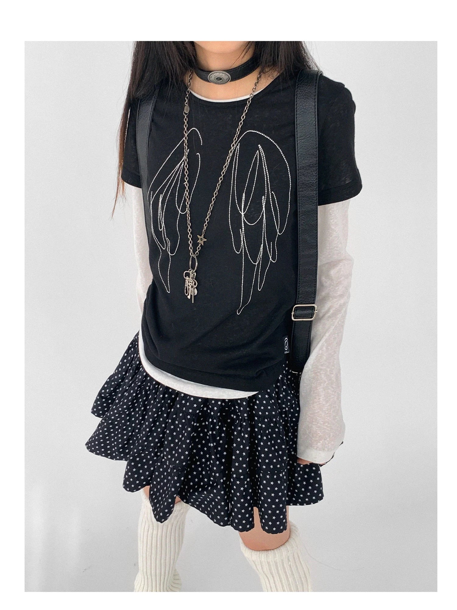 Wings Embroidered Y2K Print Layering Tee