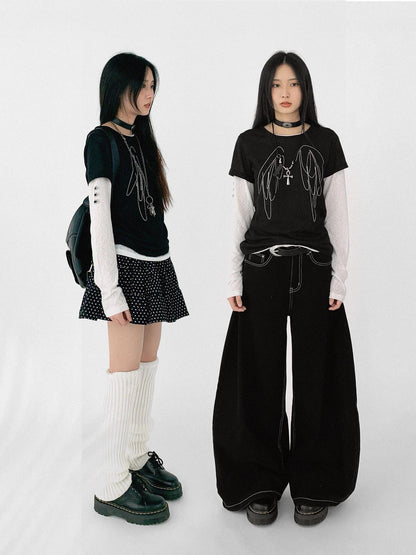innomoood Wings Embroidered Y2K Print Layering Tee