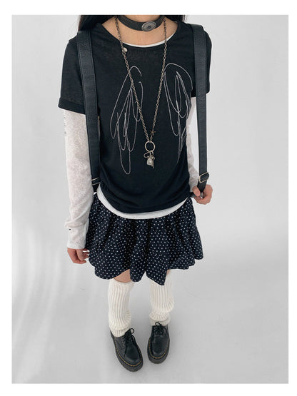 innomoood Wings Embroidered Y2K Print Layering Tee