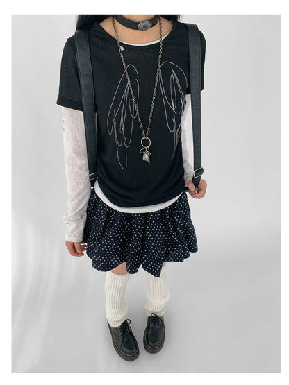 Wings Embroidered Y2K Print Layering Tee