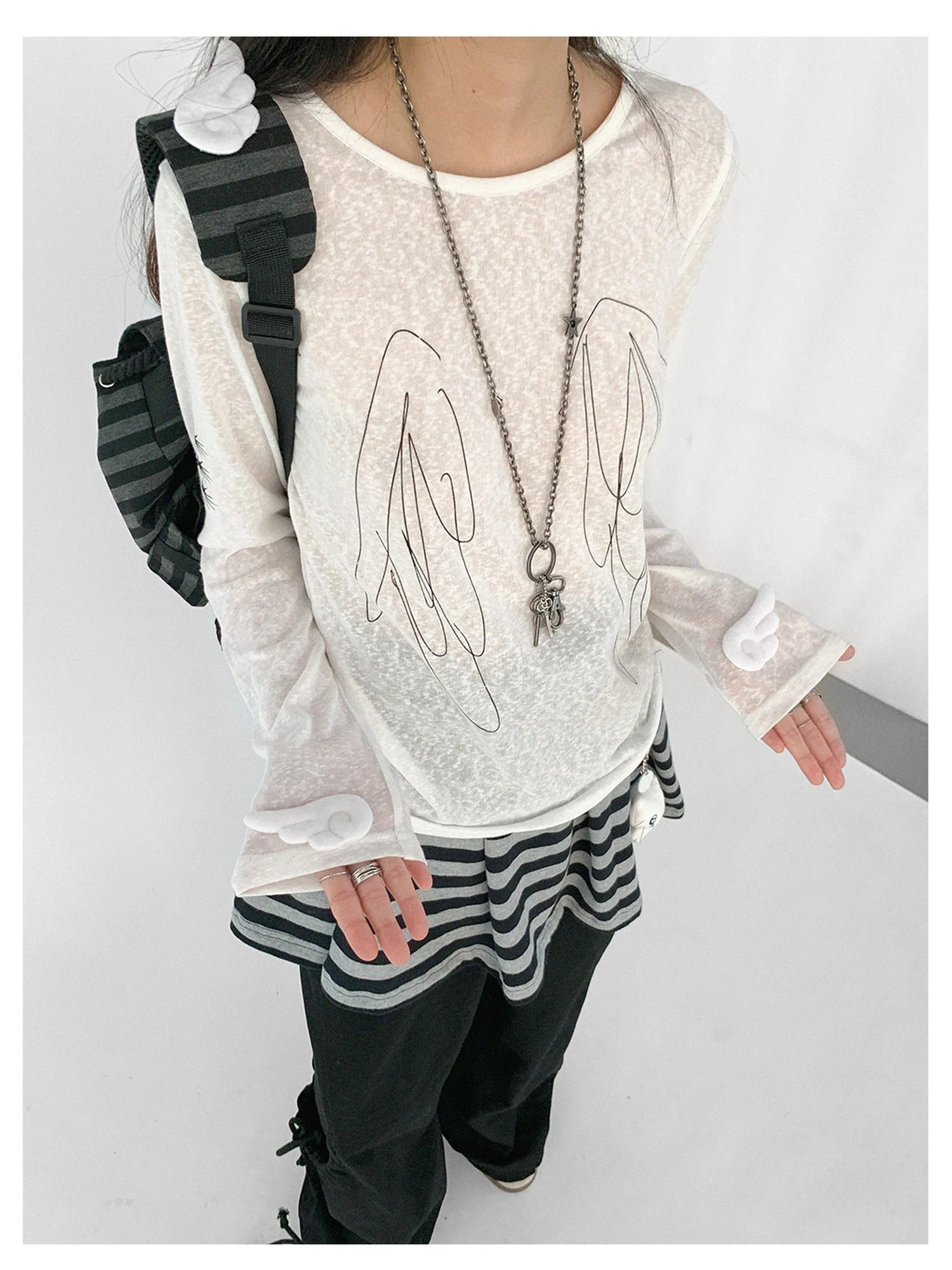 Wings Embroidered Y2K Print Layering Tee
