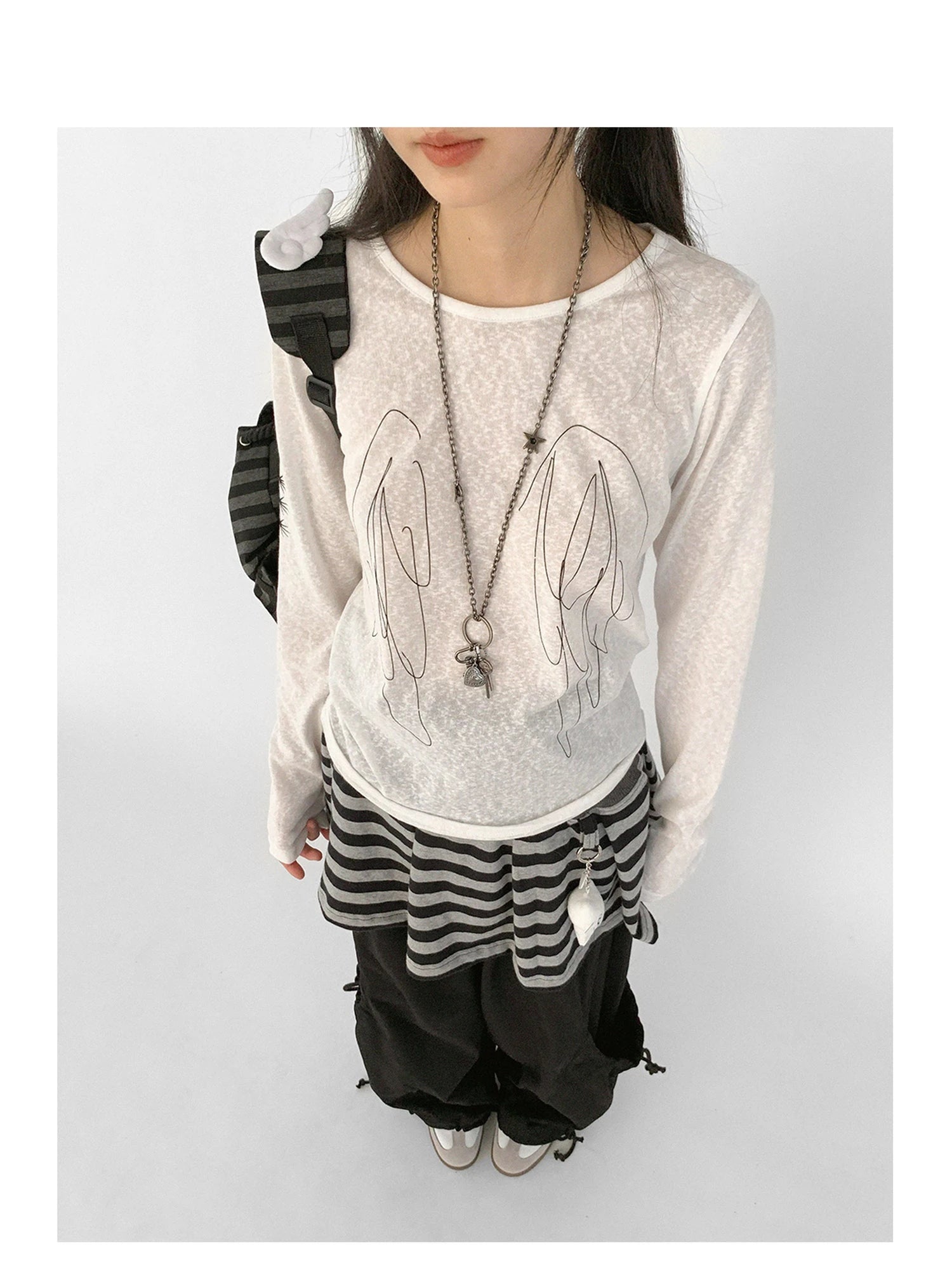 Wings Embroidered Y2K Print Layering Tee