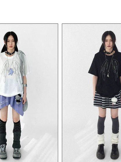 innomoood Wings Embroidered Y2K Print Layering Tee