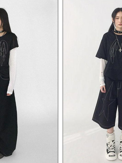 innomoood Wings Embroidered Y2K Print Layering Tee