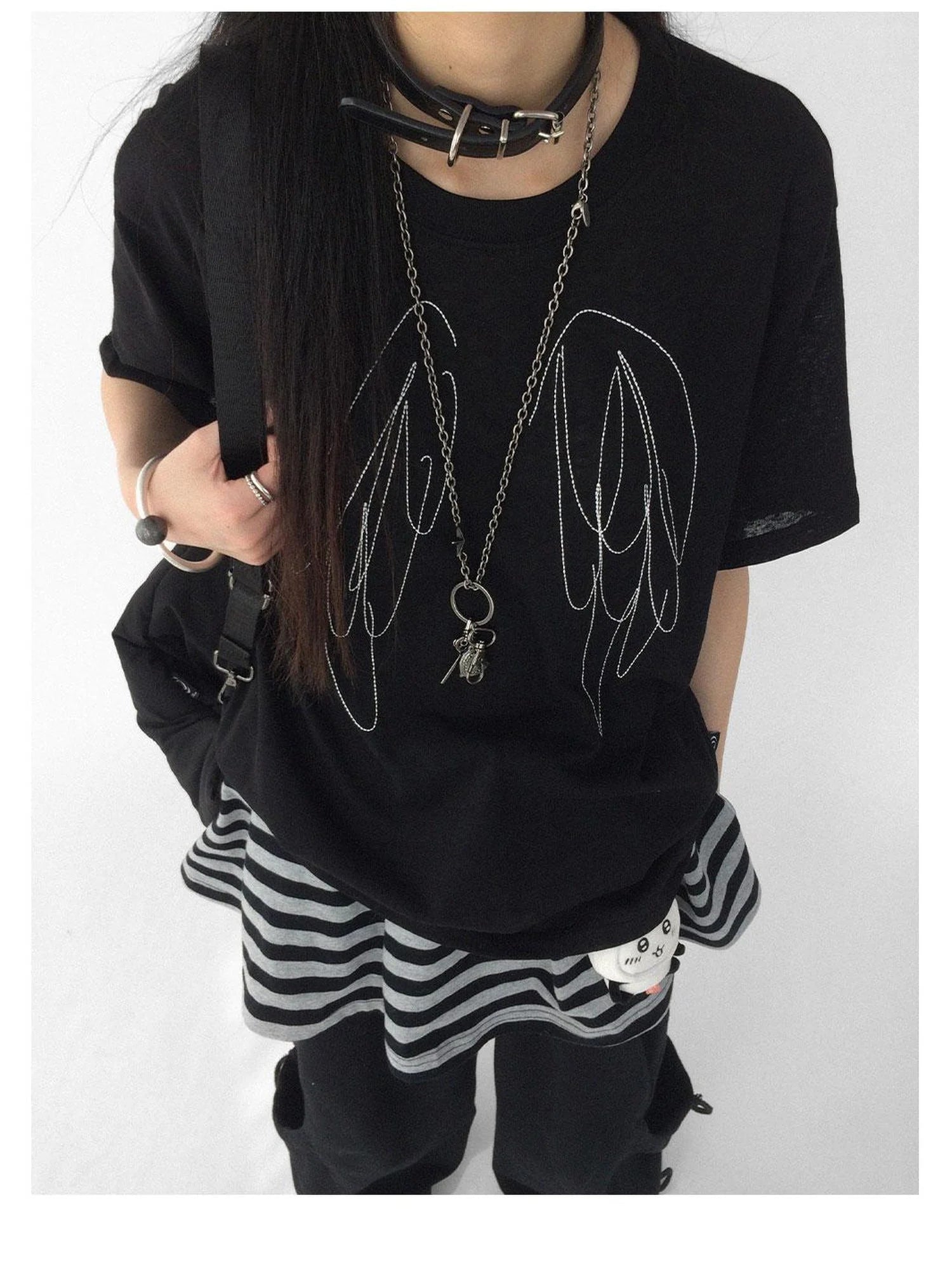 Wings Embroidered Y2K Print Layering Tee