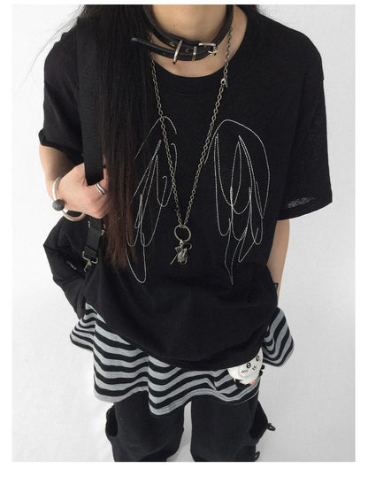 Wings Embroidered Y2K Print Layering Tee