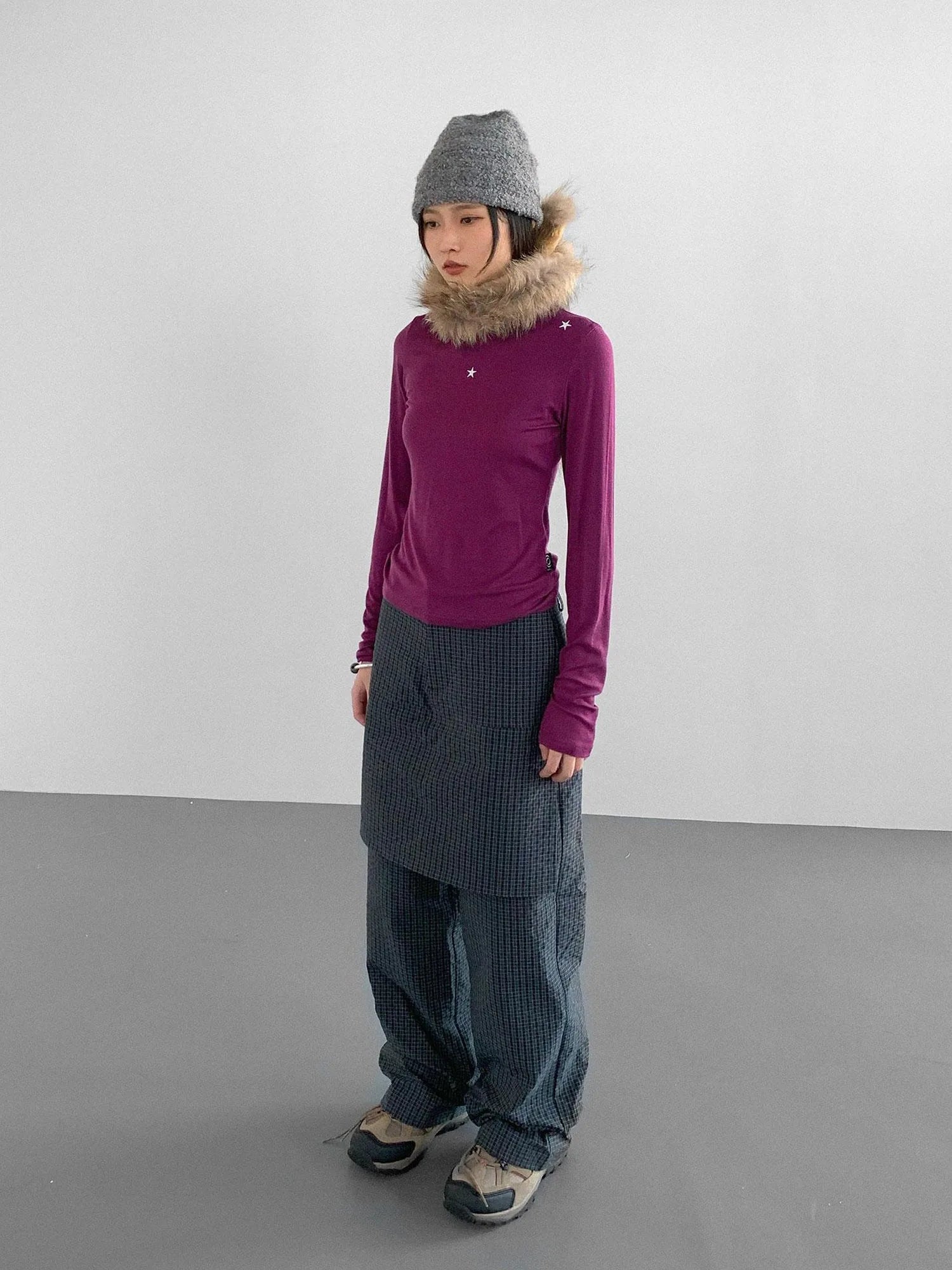 Wool Blend Star Print Mock Neck Long Sleeve Top