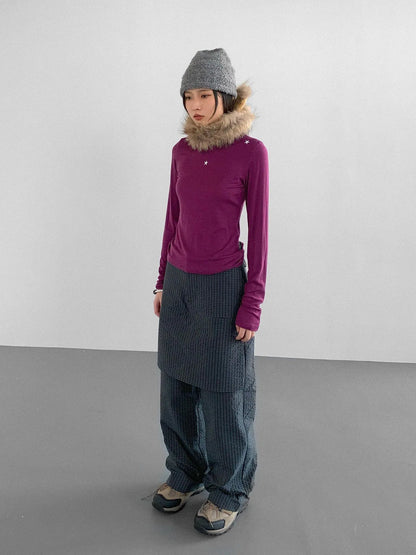 Wool Blend Star Print Mock Neck Long Sleeve Top