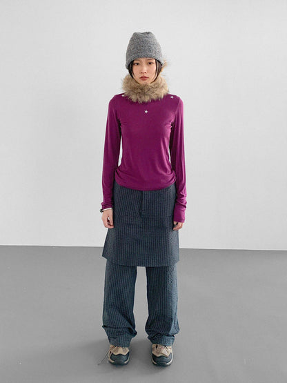 Wool Blend Star Print Mock Neck Long Sleeve Top