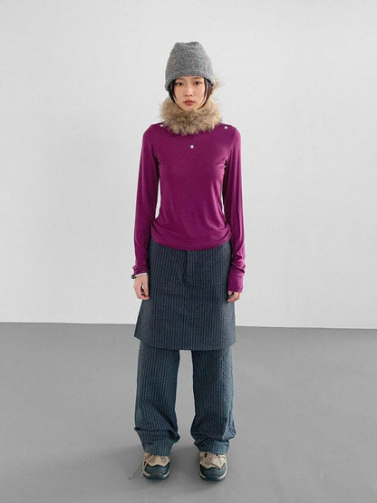 Wool Blend Star Print Mock Neck Long Sleeve Top