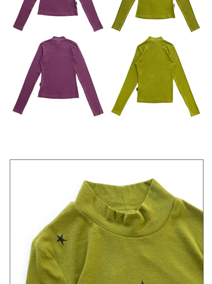 Wool Blend Star Print Mock Neck Long Sleeve Top