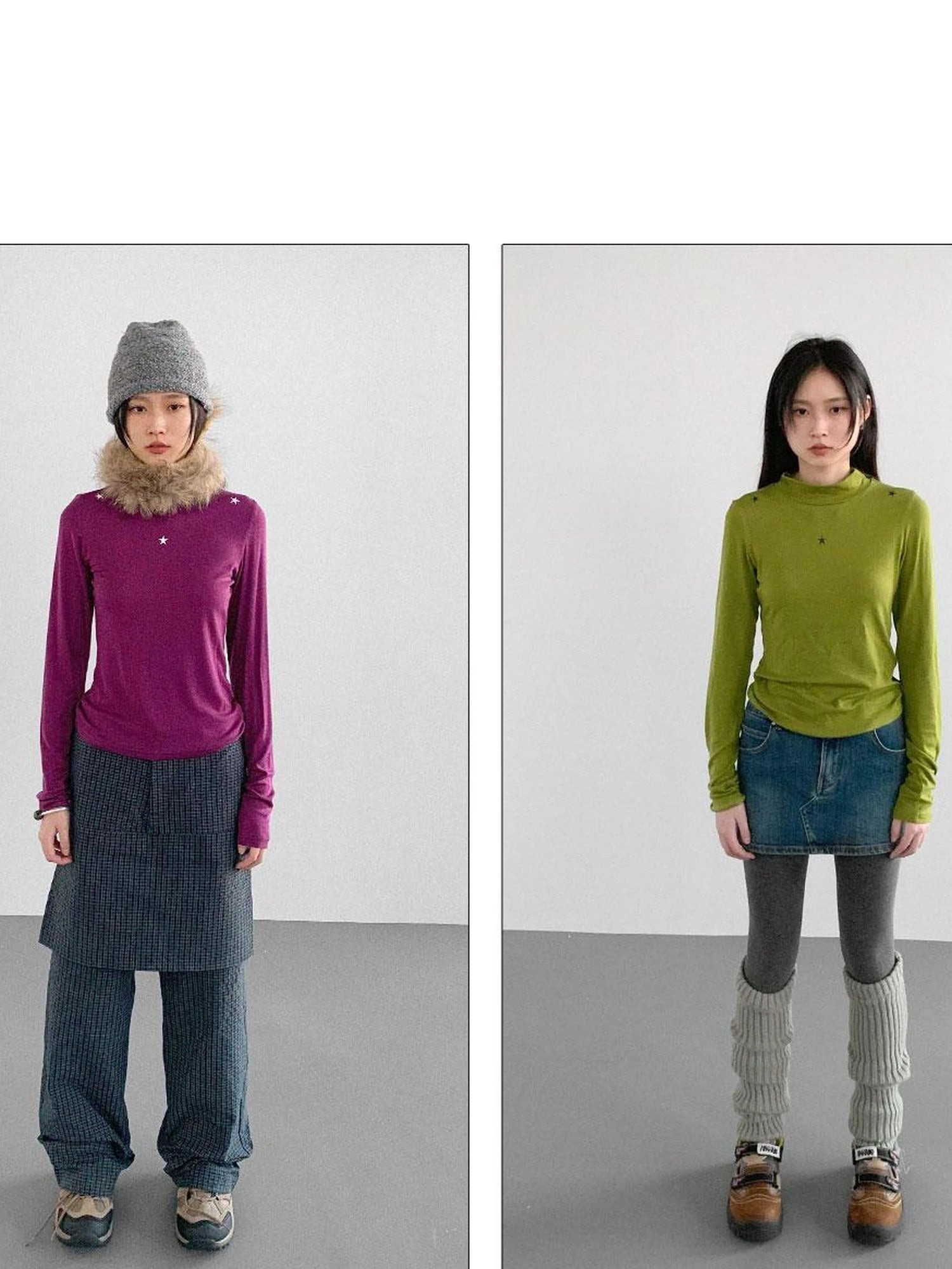 Wool Blend Star Print Mock Neck Long Sleeve Top