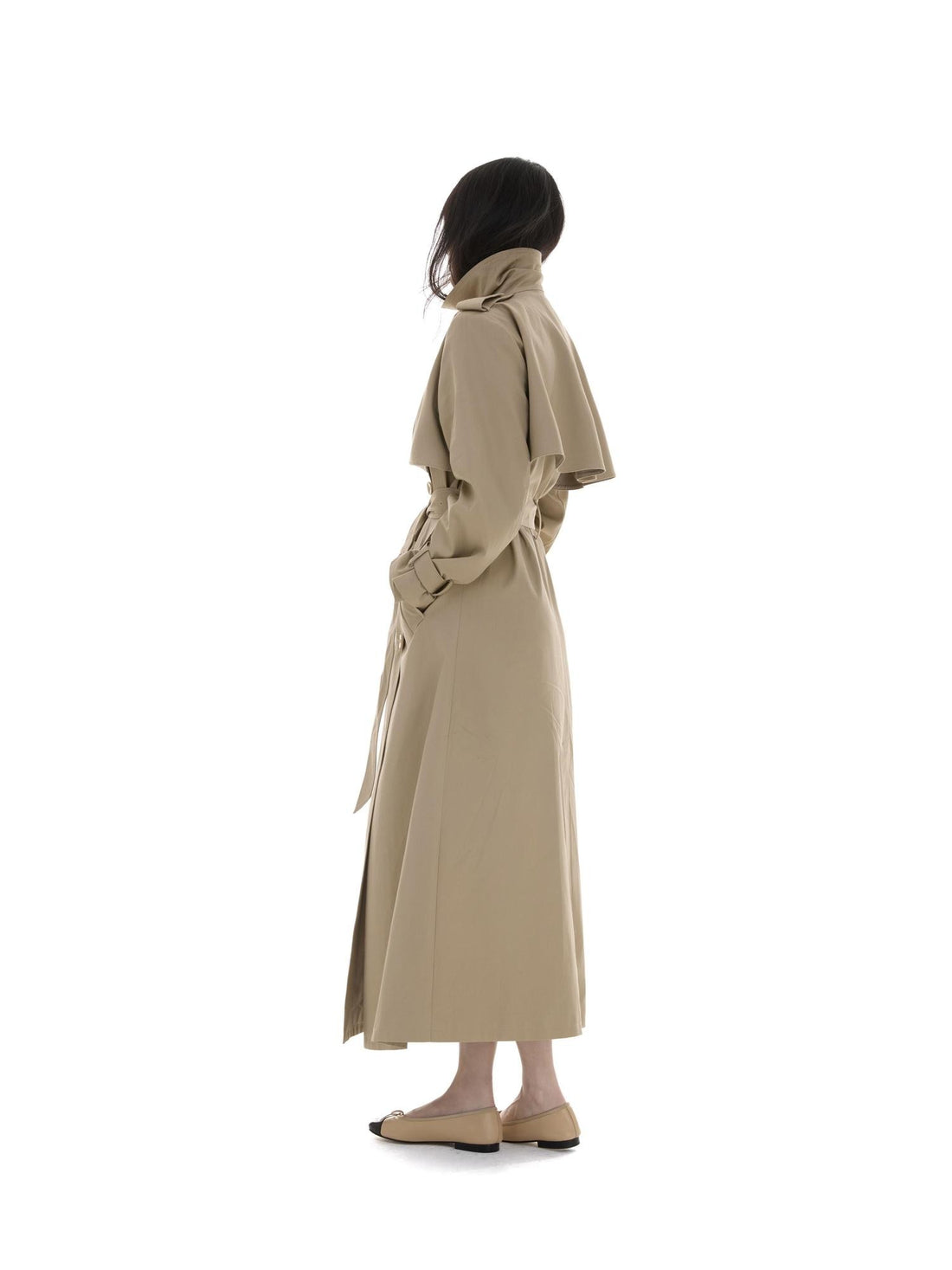 itsdinn A Line Tailored Long Cape Double Breasted Stand Collar Women&