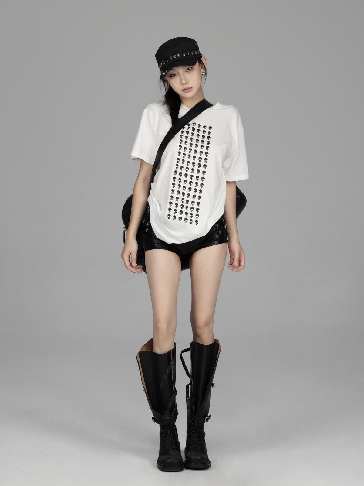 itsdinn Allover Skull Print Off Shoulder Women&