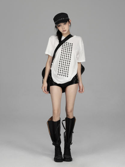 itsdinn Allover Skull Print Off Shoulder Women&