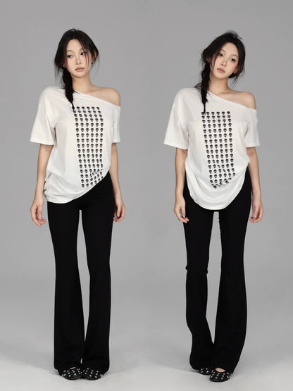 itsdinn Allover Skull Print Off Shoulder Women&