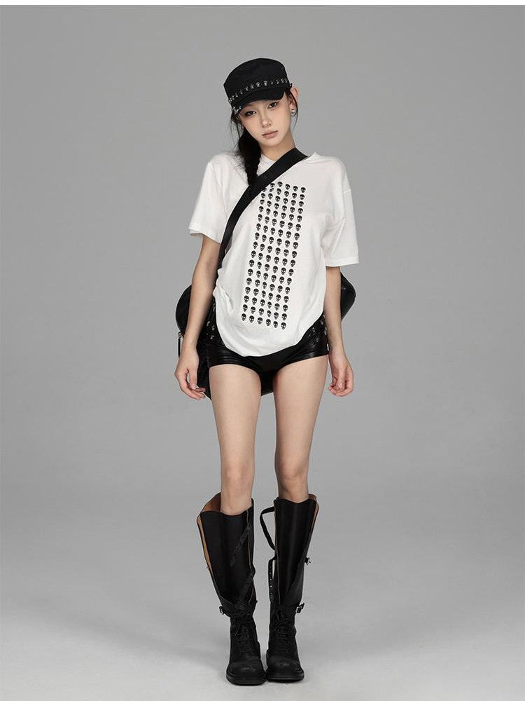 itsdinn Allover Skull Print Off Shoulder Women&