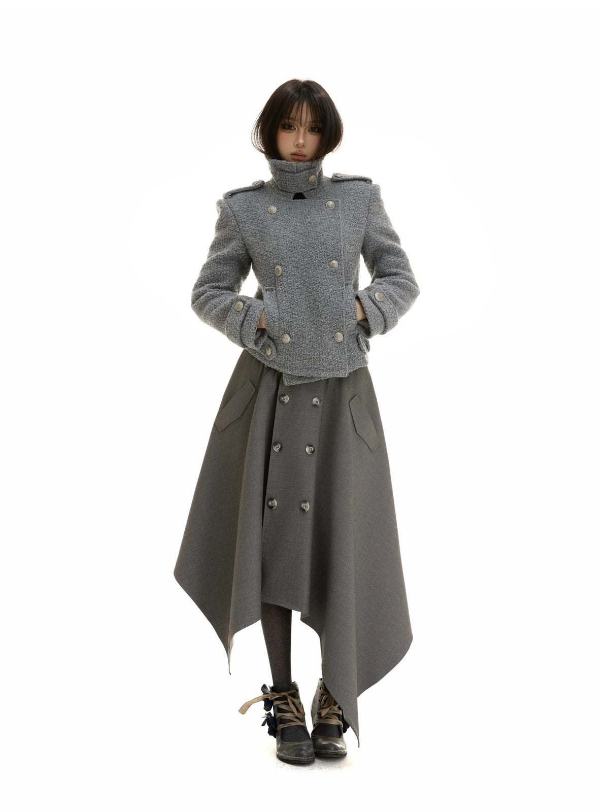 itsdinn Asymmetric Double Breasted Flared Women&