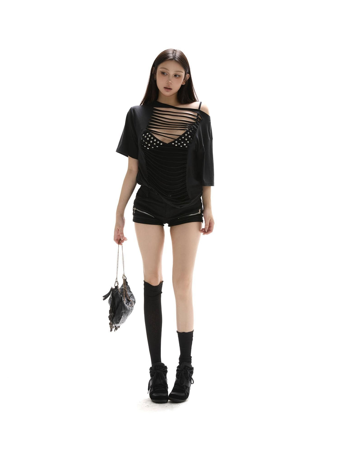 itsdinn Backless Asymmetric Distressed Reversible Women&