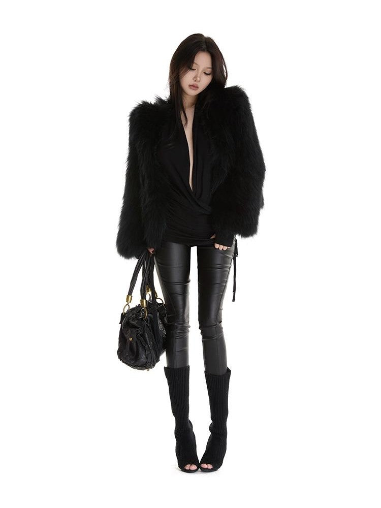 itsdinn Biker Pleated Zipper Cropped Tapered Women&