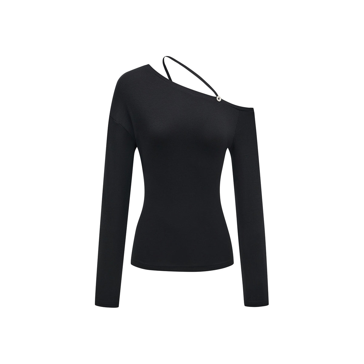itsdinn_Black_Asymmetric_Button_Shoulder_Slanted_Neck_Women&